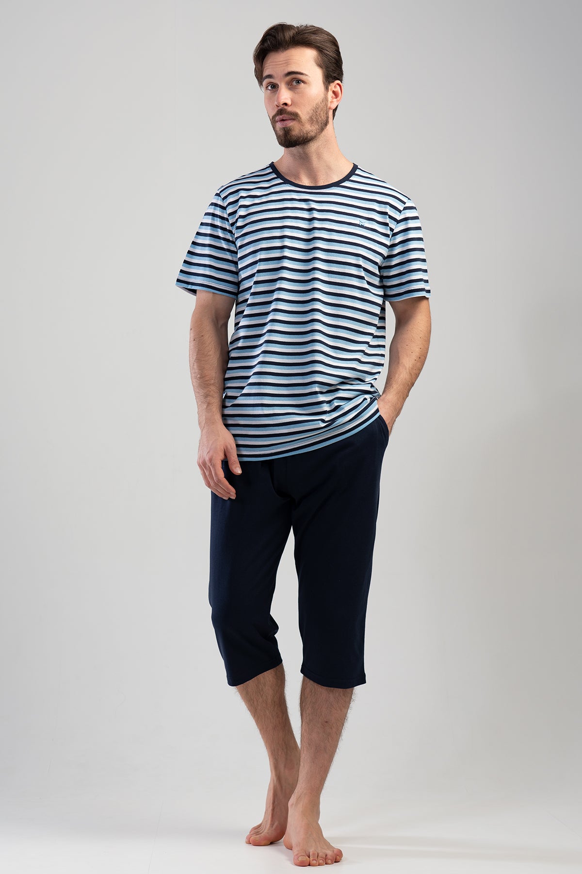 Man Big Size Dress Blues Capri Set