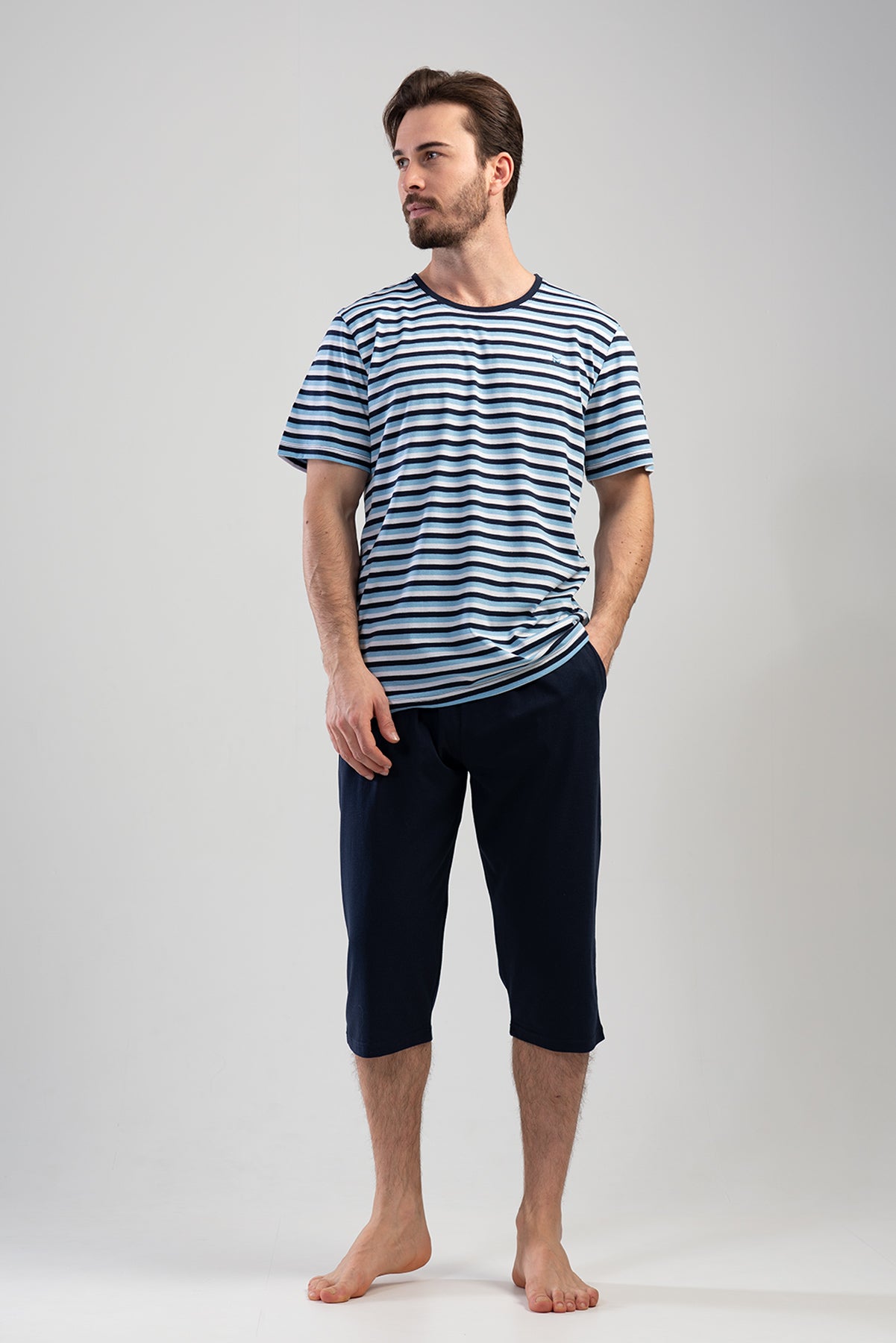 Man Big Size Dress Blues Capri Set