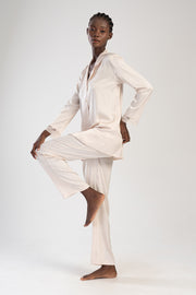 Woman Beige Satin Pyjama Set