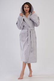 Woman Bukle Light Gray Hoodie Detail Bathrobe