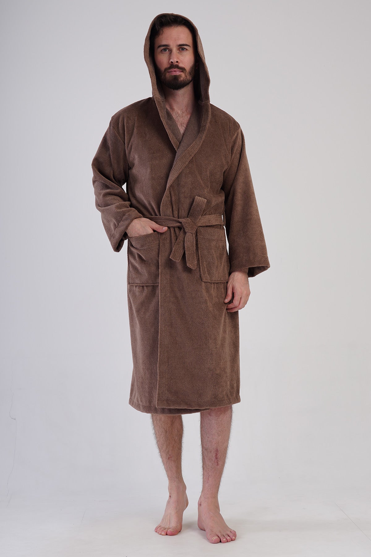 Man Triga Brown Hoodie Detail Bathrobe