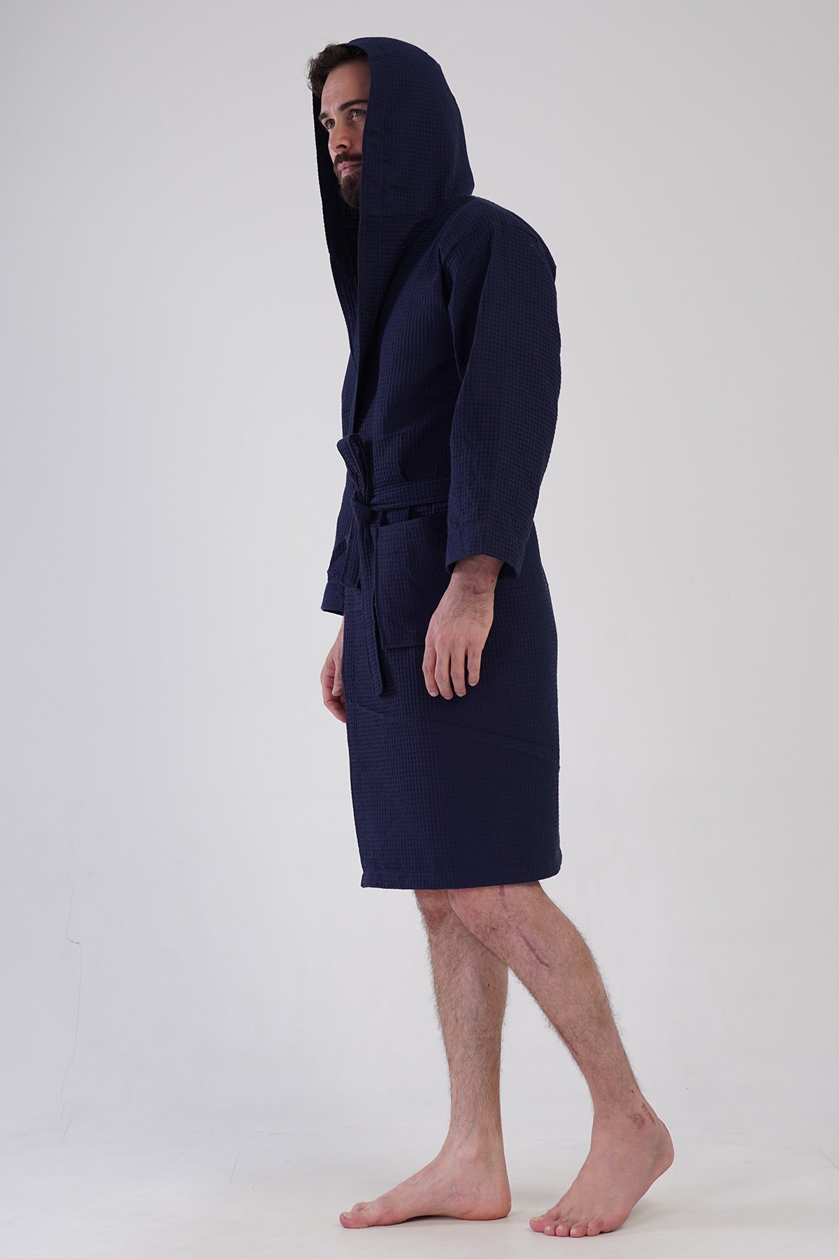 Man Waffle Thin Hoodie Detail Bathrobe