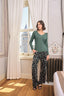 Çiçek ve Yaprak Desenli Dantelli Büyük Beden Pijama Takımı YEŞİL 2XL