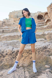 Kapüşonlu 3'lü Crop Alt Üst Takım MAVİ L