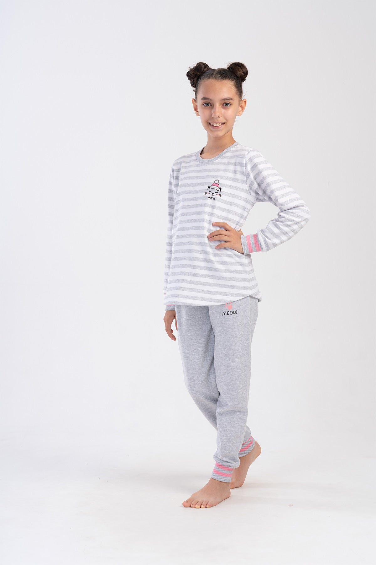 KIZ COCUK 2IPLIK O YAKA UZUN KOL ETEGI OVAL MANSETLI PIJAMA TAKIM(9-10/15-16)