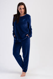 Woman Indigo Big Size Velvet Long Sleeve Pyjama Set