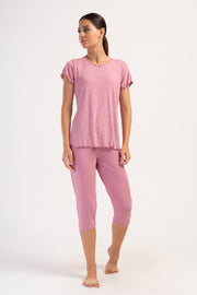 Woman Big Size Rosebloom Lycra Viscon Capri Set