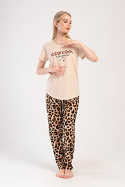 Woman Leopard Short Sleeve O Neck Pyjama Set