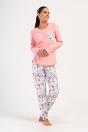 Woman Natalie Interlock Buttoned O Neck Pyjama Set