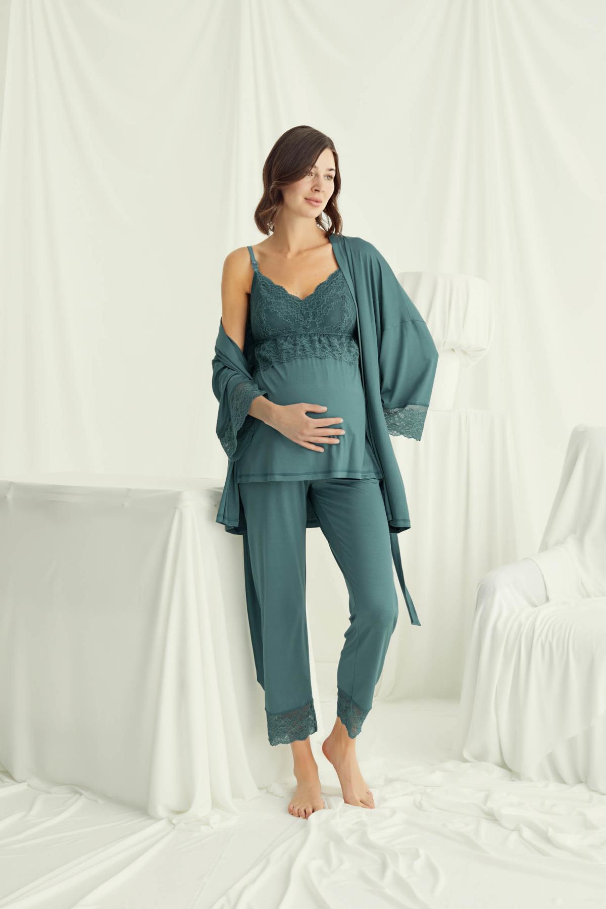 Dantelli Hamile Lohusa 3'lü Pijama Takımı