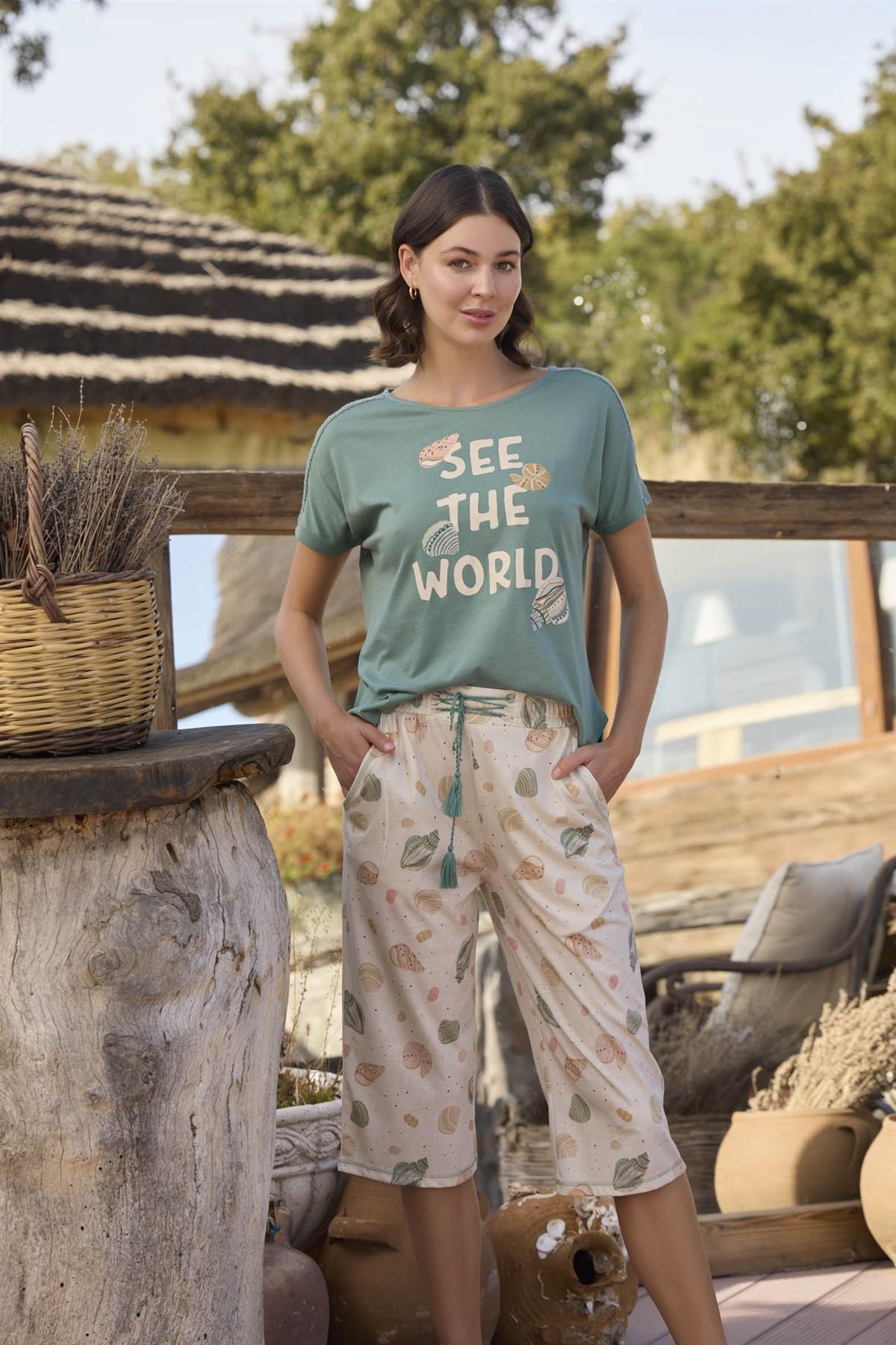 Desenli ve Baskılı "See the World" Kapri Takımı