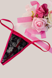Anastasia Siyah Dantelli Pembe Lastikli esnek String Külot 86155