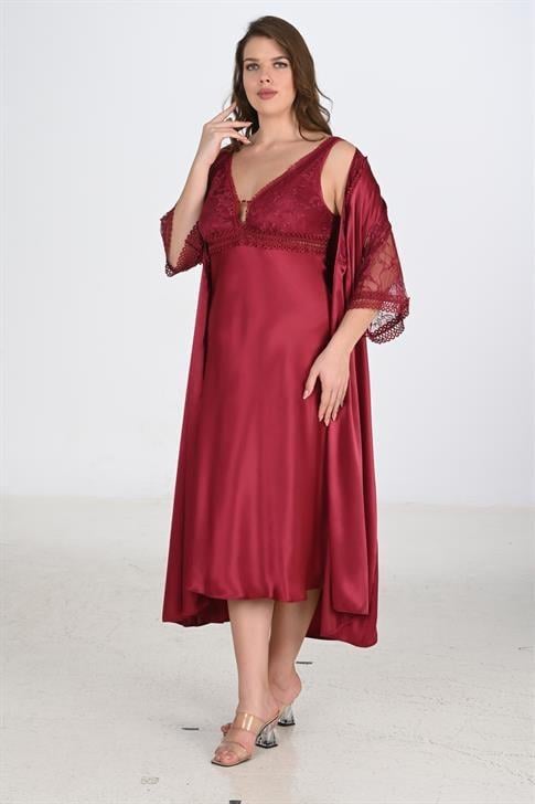 Aria's Closet 2li Bordo Sabahlık Takımı Bigsize 6229