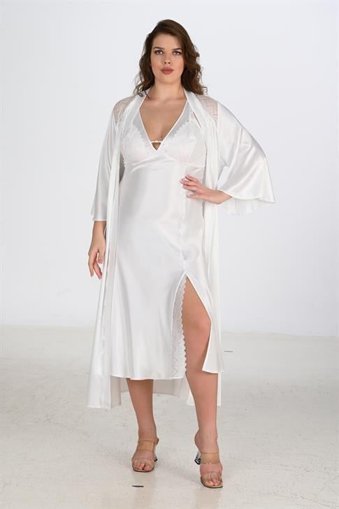 Aria's Closet 2li Ekru Sabahlık Takımı Bigsize 6224 EKRU 2XL