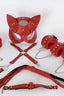 Aria's Closet Kırmızı İçi Tüylü Maske,Kol,Bacak,Ağız Topu,Kırbaç,Tasma Harness Set
