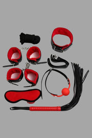 Aria's Closet Kırmızı/Siyah İçi Tüylü Deri 7'li Harness Set Kırmızı Standart