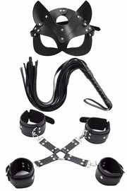 Aria's Closet Maske Kırbaç Bileklik 5 Li Harness Deri Set Siyah Standart