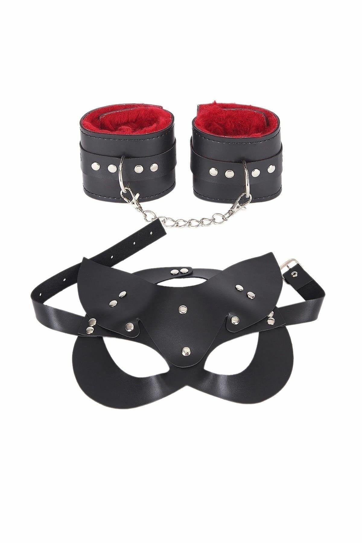 Aria's Closet Maske Ve Kelepçe Deri Harness Fantezi Set Siyah Standart