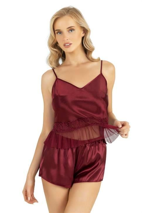 Aria's Closet Bordo Saten Şort Takımı 9209 BORDO S