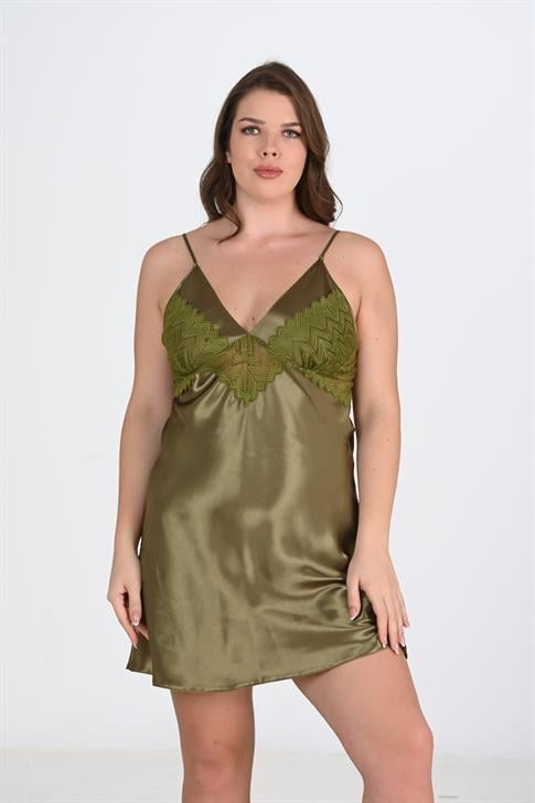 Aria's Closet Büyük Beden Haki Gecelik 2104 HAKİ YEŞİLİ 2XL
