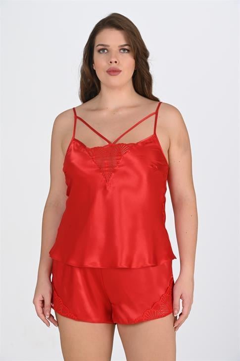 Aria's Closet Büyük Beden Kırmızı Şort Takımı 1076 KIRMIZI 2XL