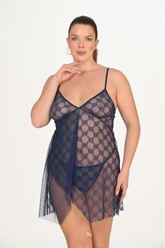 Aria's Closet Büyük Beden Lacivert Gecelik 3046 LACİVERT 2XL