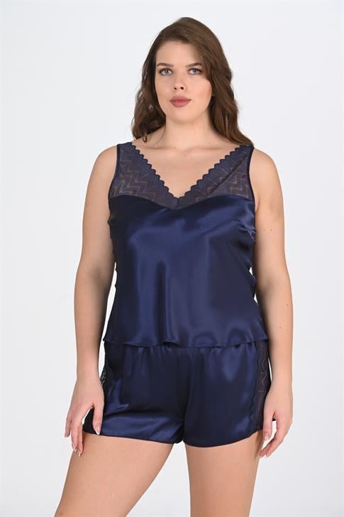 Aria's Closet Büyük Beden Lacivert Şort Takımı LACİVERT 2XL
