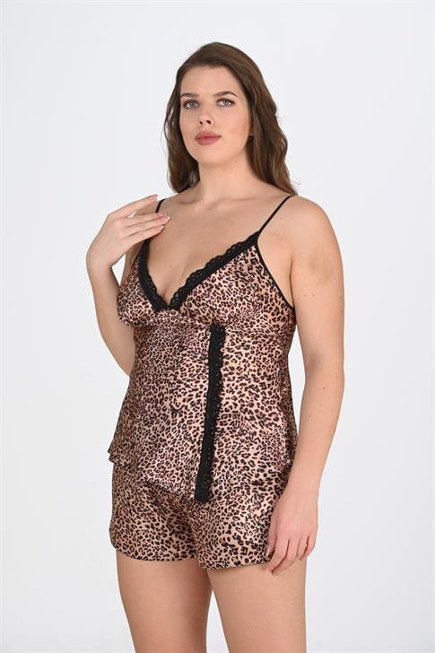 Aria's Closet Büyük Beden Leopar Desenli Şort Takımı 1074 LEOPAR 2XL