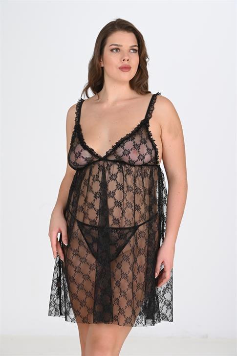 Aria's Closet Büyük Beden Siyah Gecelik 3041