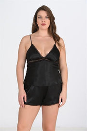 Aria's Closet Büyük Beden Siyah Şort Takımı SİYAH 2XL