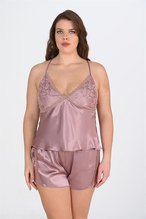 Aria's Closet Büyük Beden Vizon Şort Takımı VİZON 2XL