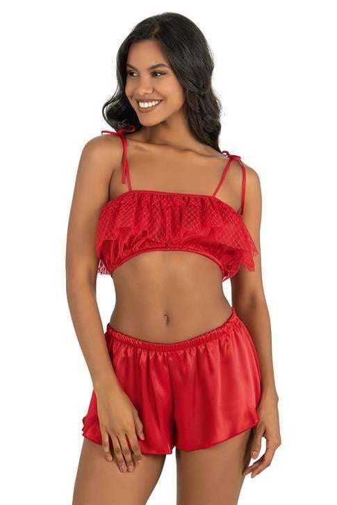 Aria's Closet Kırmızı Saten Şort Takımı 9206 KIRMIZI S