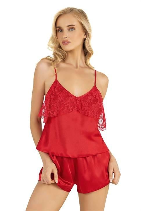 Aria's Closet Kırmızı Saten Şort Takımı 9214 KIRMIZI S