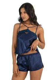 Aria's Closet Lacivert Saten Şort Takımı LACİVERT S
