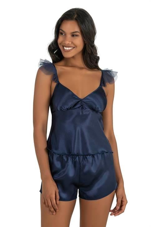 Aria's Closet Lacivert Saten Şort Takımı 9212 LACİVERT S