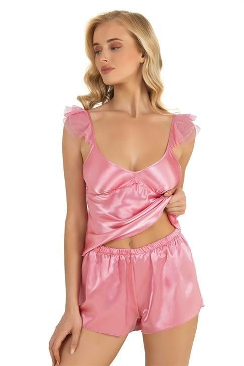 Aria's Closet Pembe Saten Şort Takımı 9212 PEMBE S