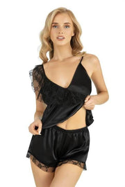 Aria's Closet Siyah Saten Şort Takımı 9205 SİYAH S