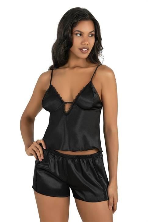 Aria's Closet Siyah Saten Şort Takımı 9207 SİYAH S