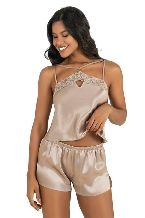 Aria's Closet Taş Saten Şort Takımı TAŞ RENGİ S