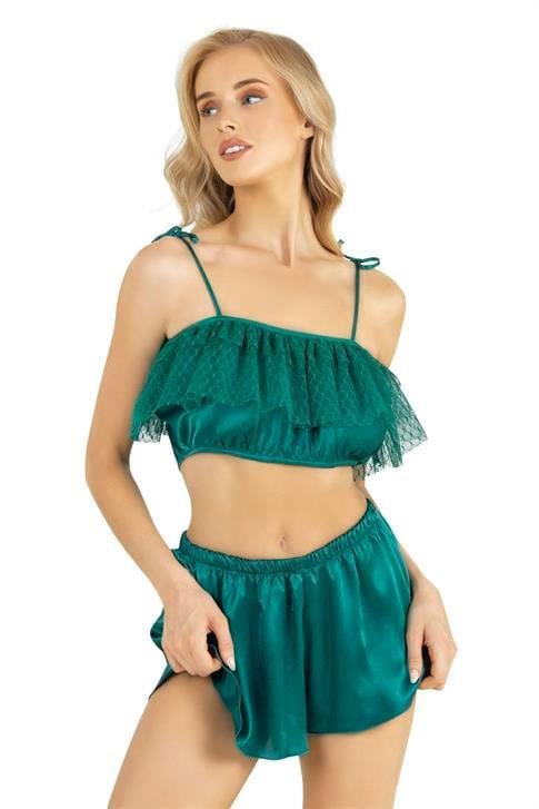 Aria's Closet Zümrüt Saten Şort Takımı 9206 ZÜMRÜT S