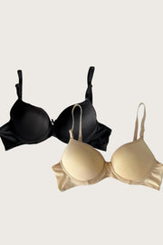 Aria's Closet Siyah-Ten 2'li Mikro Kumaş Push Up Dolgulu Balenli Günlük Destekli Sütyen Görsel 75B