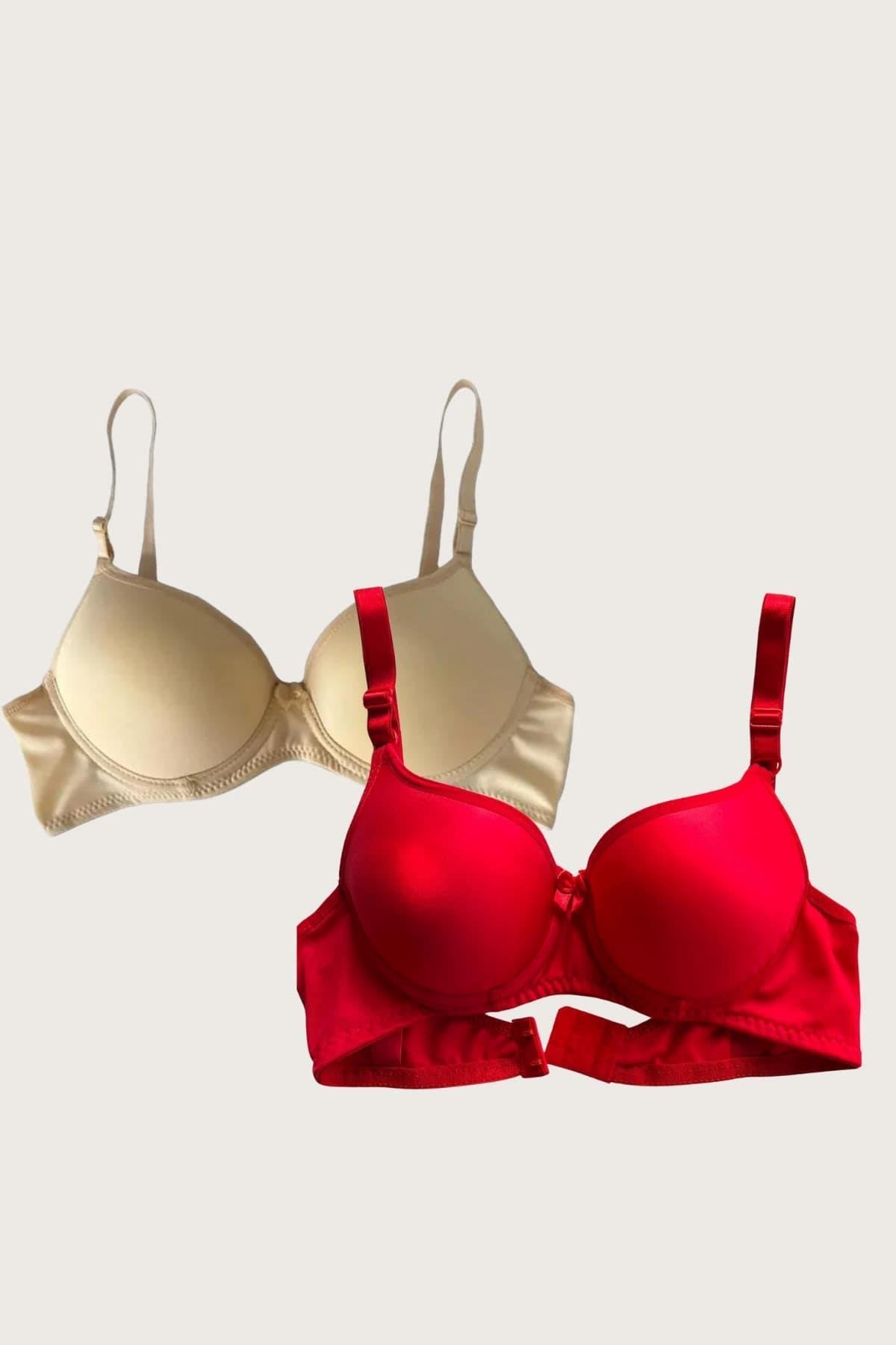 Aria's Closet Ten-Kırmızı 2'li Mikro Kumaş Push Up Dolgulu Balenli Günlük Destekli Sütyen
