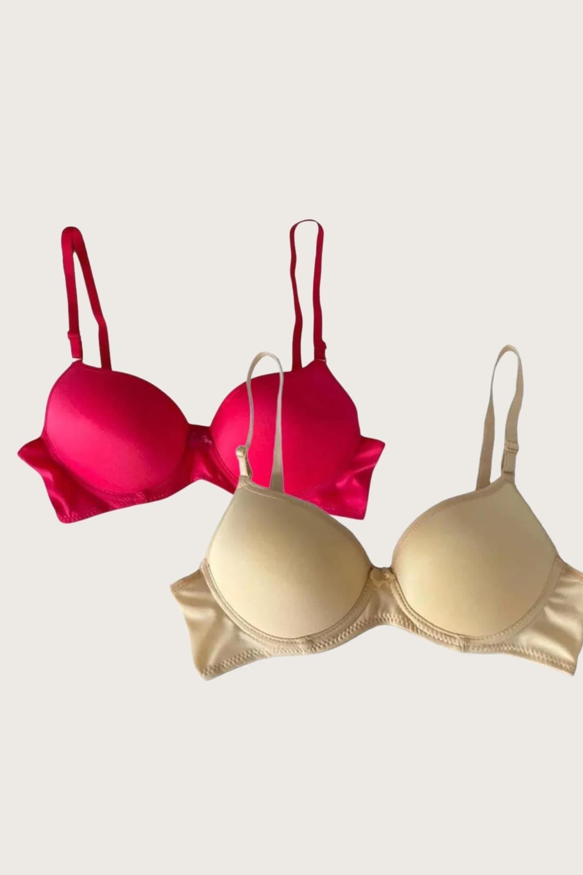 Aria's Closet Ten-Kırmızı 2'li Mikro Kumaş Push Up Dolgulu Balenli Günlük Destekli Sütyen Görsel 75B