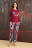 Çiçek ve Yaprak Desenli "I'm Living In a Dreamland" Pijama Takımı BORDO L