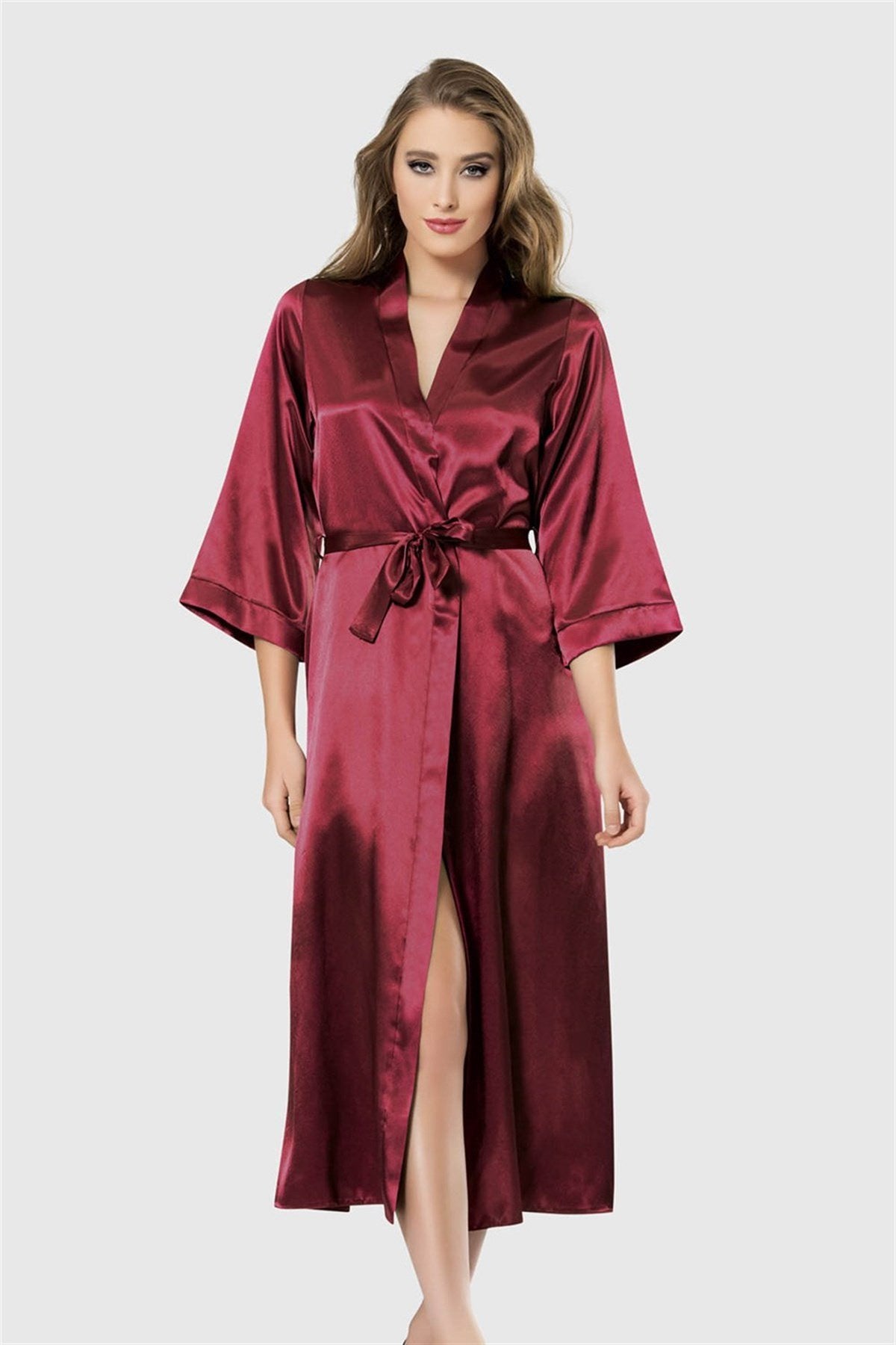 Aria's Closet Bordo Uzun Saten Sabahlık BORDO S
