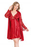 Aria's Closet Büyük Beden Kırmızı Kısa İkili Saten Sabahlık Gecelik Takımı KIRMIZI 2XL
