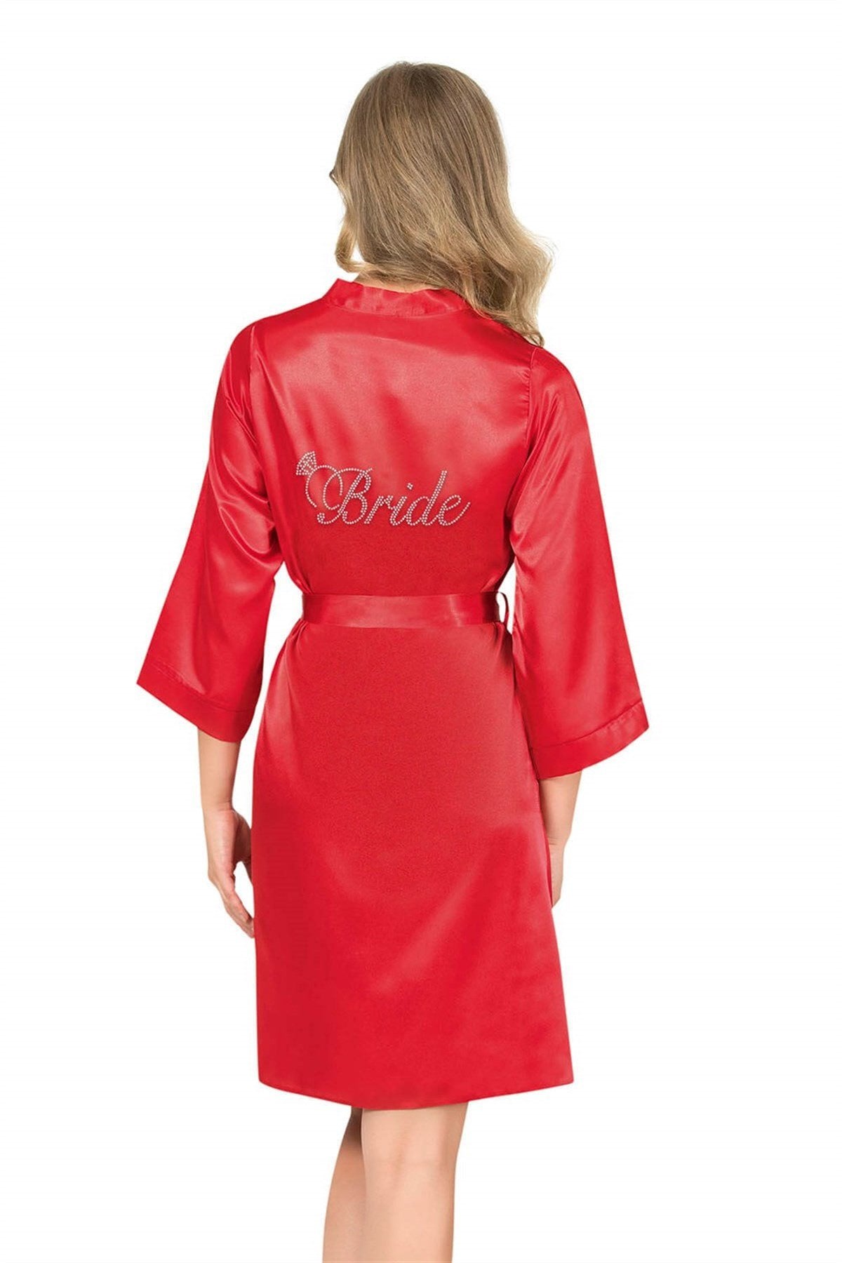 Aria's Closet Kırmızı Kısa Saten Bride Sabahlık KIRMIZI S