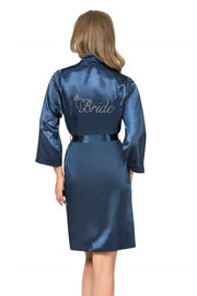 Aria's Closet Lacivert Kısa Saten Bride Sabahlık LACİVERT S