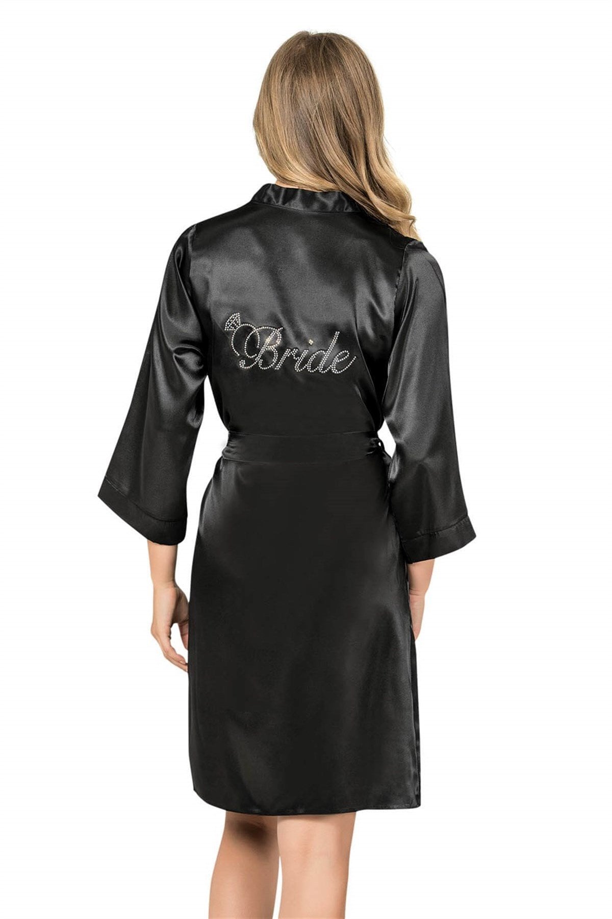 Aria's Closet Siyah Kısa Saten Bride Sabahlık SİYAH S