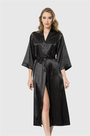 Aria's Closet Siyah Uzun Saten Sabahlık SİYAH S